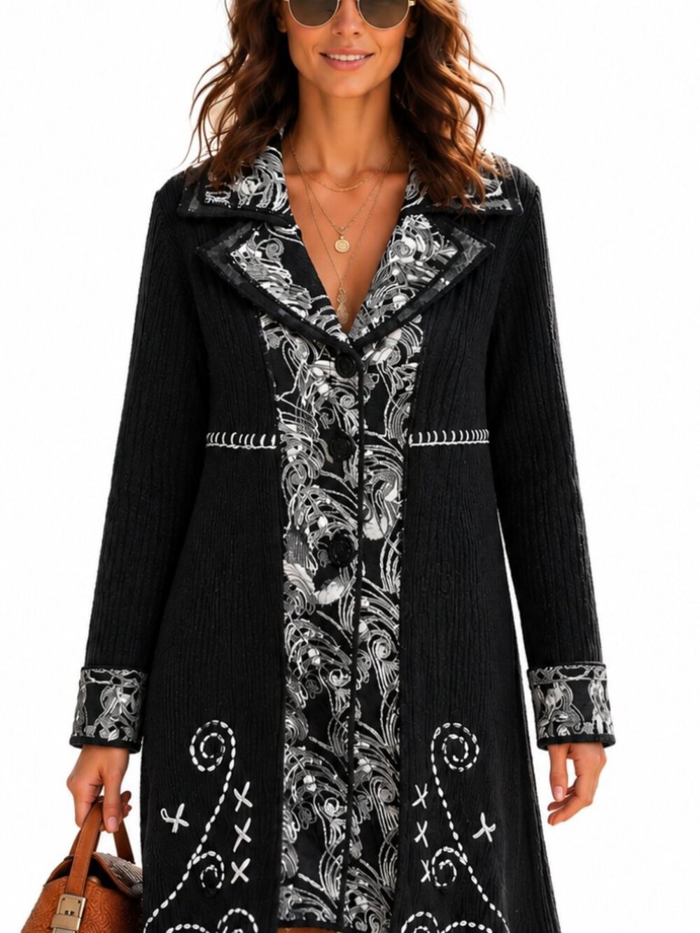 Parkhurst wool blend long cardigan, embroidered